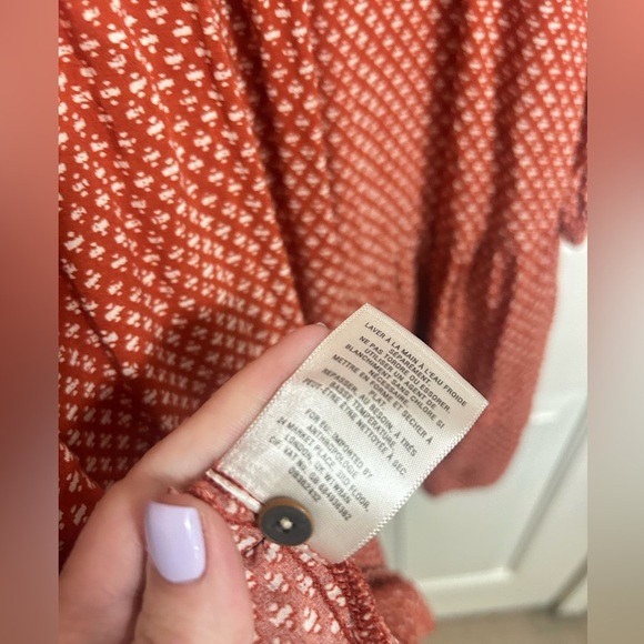 Anthropologie Holding Horses Tunic Orange White Printed Button Down Rayon XS - Picture 3 of 6